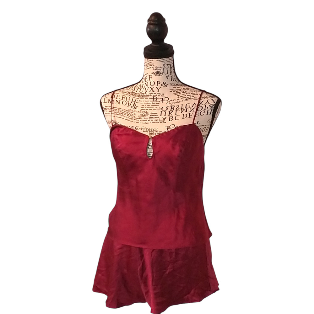 Vintage Victoria's Secret Cami Set XS Cranberry 100% Silk Cheeky Sexy Flirty